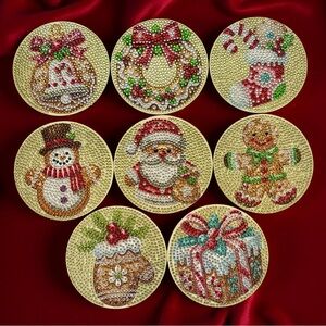 Hand Crafted Festive Holiday Diamond Art Coaster Set